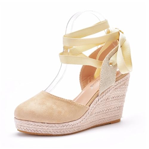 Women's Sandals Sandals Wedge, Summer Closed Toe Tie up Ankle Strap Boho Non-slip Wedges Sandals, Comfortable Outdoor Platform Beach Shoes, for Entertainment, Leisure, Party, Work