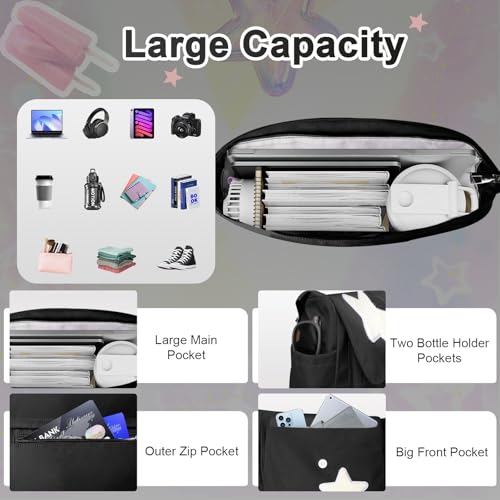 Image of Y2K Messenger Bag for Women, Lightweight Spacious Stars Tote Purse with Cute Coin Purse, Crossbody Shoulder Bag