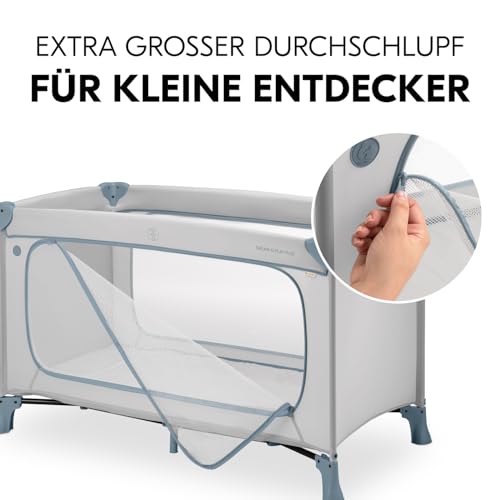 hauck Dream N Play Plus, Dusty Blue - Kinderreisebett mit Transporttasche - Großer Schlupf zum Spielen - Klein Zusammenklappbar - Baby Reisebett Kleinkind ab Geburt bis 15 kg