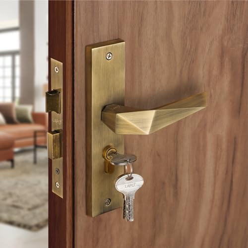 Image of LAPO Mortise Door Lock for Home Main Door & Bedroom with Handle, Heavy-Duty 60mm Cylinder, 45x45mm Body, 3 Brass Keys, Left-Right Fit 30-50mm Door Home Office Hotel | Antique Finish | CY-126