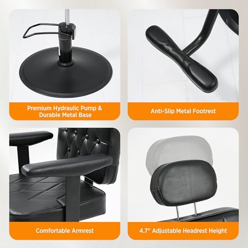 Image of Barber Salon Chair for Hair Stylist, Heavy Duty Hydraulic Pump Reclining PU Leather Barber Chair,Height Adjustable Salon Styling Chair with 360 Swivel, Removable Headrest, 330 lbs Capacity