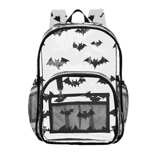 Bat Pattern Clear Backpack Heavy Duty Clear Bookbag Transparent See Through PVC Backpacks for School