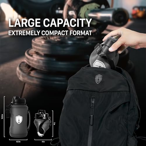 Collapsible Water Bottle for Traveling, Workout or Hiking 64oz Gen 2.0 - Motivational Water Bottle with Time Markings - Half Gallon / 2 L Capacity - BPA Free & Dishwasher Safe (Modern Black + Filter) - Image 4