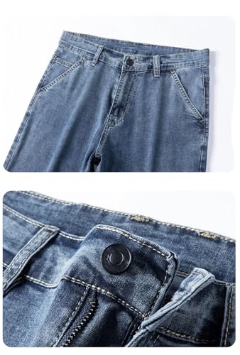 Hndudnff Men Thin with Pockets Jeans Breathable Slim Trousers Business Casual Denim Pants3