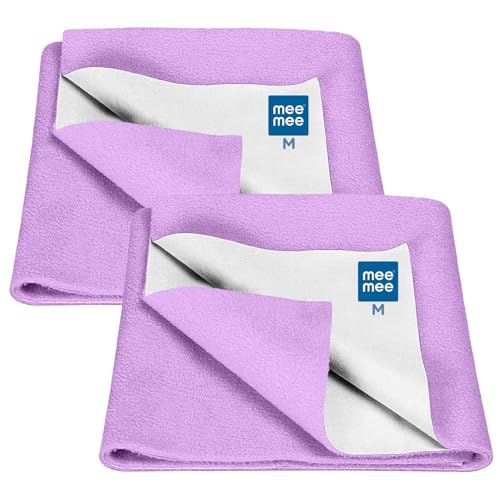 Image of Mee Mee Reusable Water Proof Cotton Bed Protector Sheet /Extra Absorbent Mat /Dry Sheets /Urine Sheet /Dry Mat Pack of 2 (70CmX100Cm) (Medium, Purple)