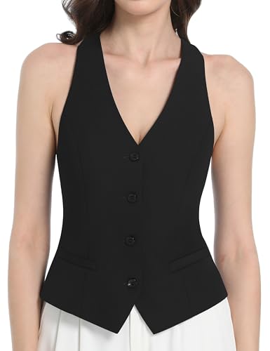 V VOCNI Waistcoat Vest for Women Racerback Button Up Fashiona Casual Dress Suit Vest Top2