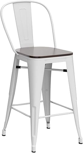 Miniatura 4 de Aklaus Juego de 4 taburetes de bar giratorios de metal, taburetes de barra con respaldo giratorio, asiento de madera, taburetes de bar de 30