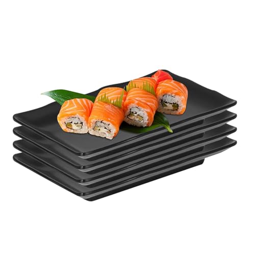 LUPATDY Juego de 4 platos negros mate, rectangular, 20,8 x 13,2 x 2,2 cm, vajilla de melamina, juegos de vajilla de plástico, juego de vajilla para carne, sushi, aperitivos, ensaladas, apto para LUPATDY Juego de 4 platos negros mate, rectangular, 20,8 x 13,2 x 2,2 cm, vajilla de melamina, juegos de vajilla de plástico, juego de vajilla para carne, sushi, aperitivos, ensaladas, apto para