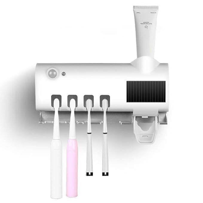 UV Toothbrush Holder with Sterilizer – Wall Mounted Multi-Slot Toothbrush Stand for Bathroom, Drill-Free Installation, USB & Solar Charging Smart Bathroom Storage Organizer (White)-image-32