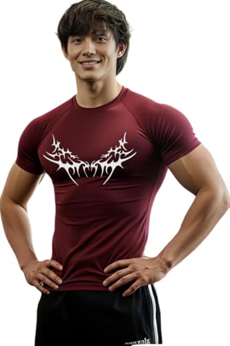 Image of Men Polyster Lycra Printed Half Sleeves Compression T-Shirt for Gym