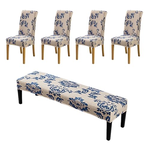Dining Chair Covers Seat Covers for Chairs Set of 5 with Bench Chair Cover