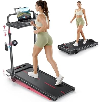 Walking Pad Treadmill with Removable Desk Workstation, 3 in 1 Foldable Treadmill with Adjustable Handle Bar for Home/Office, Treadmills for Home with Magnetic Remote & APP Control