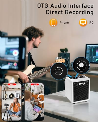 Image of JOYO 30W Bass Combo Amplifier Portable Amp 4 inch Speaker with 3-Band EQ & Compressor | Bluetooth 5.1 + OTG Direct Recording | Headphone Practice for Bassist Solo Livestream Gigs (Vibe Cube BA-30, White)