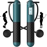 Cordless Skipping Ropes Ropeless Skipping Rope with Counter Wireless Jump Rope with Weighted Balls Portable Digital Fitness Training Equipment for Home Gym for Adults and Teens(DarkGreen)