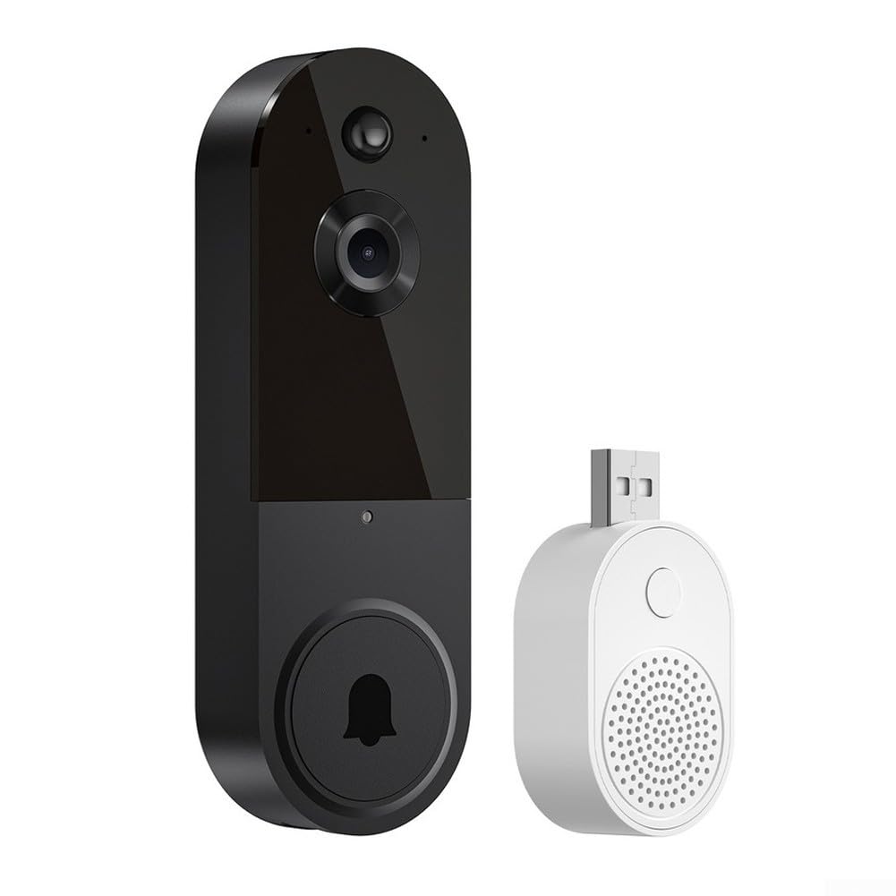 Sonnette de porte audio vidéo bidirectionnelle en temps réel (noir)