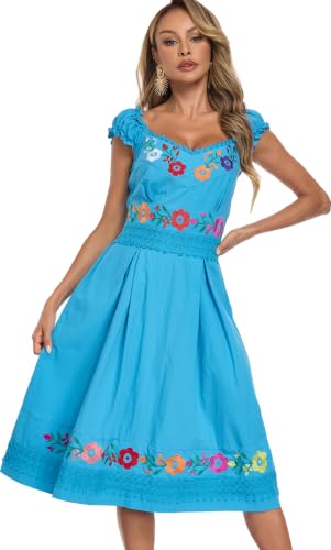 Image of Women's Mexican Dress Embroidered Causal Lace Party Dress