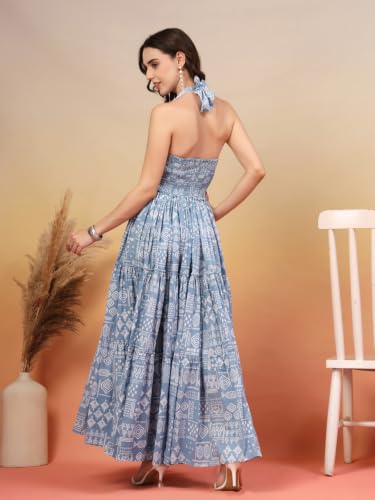 Image of COTLAND Fashions Breathable Cotton Printed A-Line Midi Dress for Women