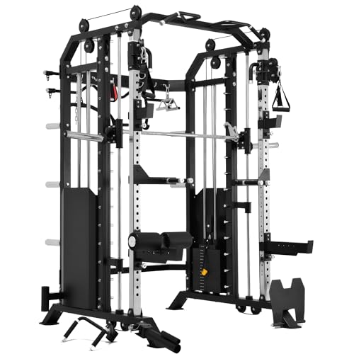 French Fitness FSR20 P/L Multi Functional Gym System - Smith Machine, Squat Rack, Functional Trainer, Cable Cross, Landmine, Pull-Up Bar & More – Plate Loaded, Heavy Duty, Full Body Training
