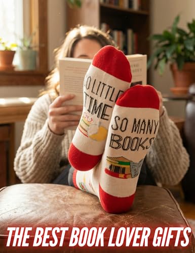 INNObeta Book Lover Gifts for Women, Gifts for Readers Book Lovers, One Size Crew Socks, So Many Books So Little Time - Image 2
