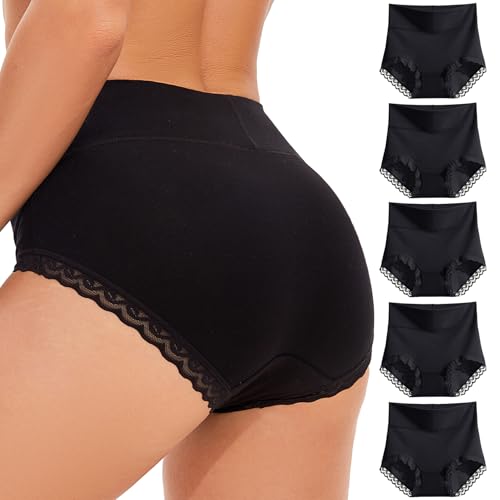 WEASIC Bragas Mujer Algodon Bragas Algodon Mujer Braguitas Mujer Bragas 100 de Algodon Bragas de Algodon Bragas Altas Mujer Bragas Mujer Algodon Talle Alto,Paquete de 5 Piezas, Todas Negras,XS