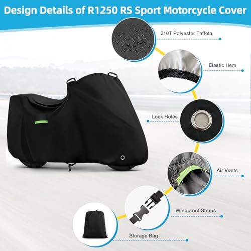 Image of Motorcycle Cover Waterproof for BMW R1250 RS /R1300 RS /S1000 RR /F900 XR, Heavy Duty Outdoor Sun Rain Snow UV Dust All Weather Protection Motorbike Cover with Soft Cotton Lining & Lock Hole