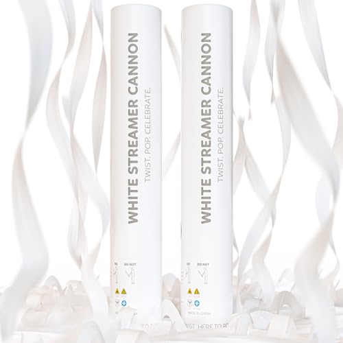 2 Pack Streamer Cannon Confetti Poppers | Biodegradable White Streamers | TUR Party Supplies | Launches Up to 25ft | Giant (12 in) | Party Poppers for Graduation Birthdays Weddings and Memorial Day