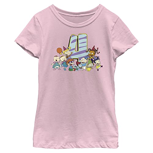 T-shirt Rugrats 4e anniversaire fille en coton imprimé rose pour enfant