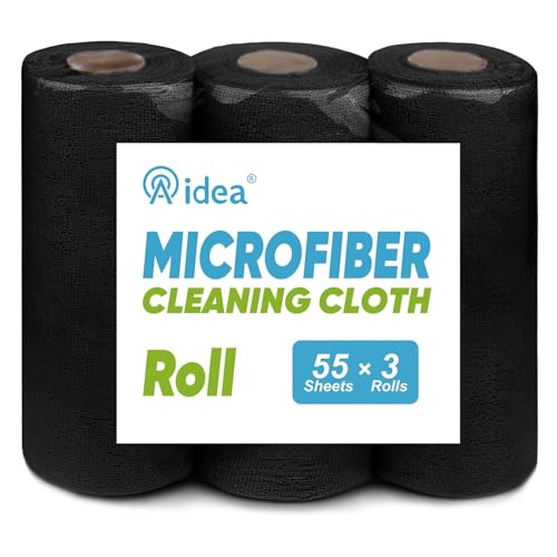 Image of AIDEA Microfiber Cleaning Cloth 165 Sheets 3 Roll, Black Paper Towels 11x9 inch