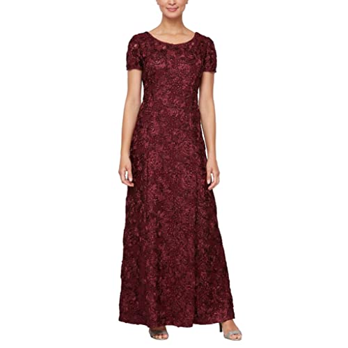 Image of Alex Evenings Women's Long Rosette Mother of The Bride Dress with Short Sleeves