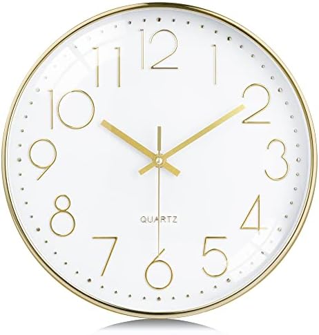 Lafocuse 3D Numbers Gold Wall Clock 12 Inch Silent Non-Ticking, Gold Clocks for Living Room Decor, Modern Kitchen Wall Clock Battery Operated Bedroom Home Office