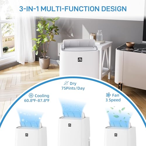 Image of 14000 BTU Portable Air Conditioners, 3-In-1 Unit Offers Fast Cooling, Dehumidification, Three-Speed Fan for Rooms Up to 750 Sq. Ft, with a 24-Hour Timer, Remote Control, and Operates Quietly