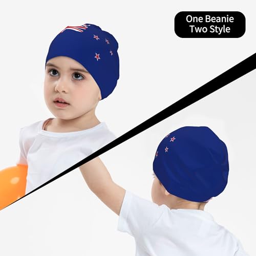 Flag of New Zealand Children Hip Hop Knitted Hat Kids Elastic Leisure Knit Cap Warm Sleep Beanies Black4