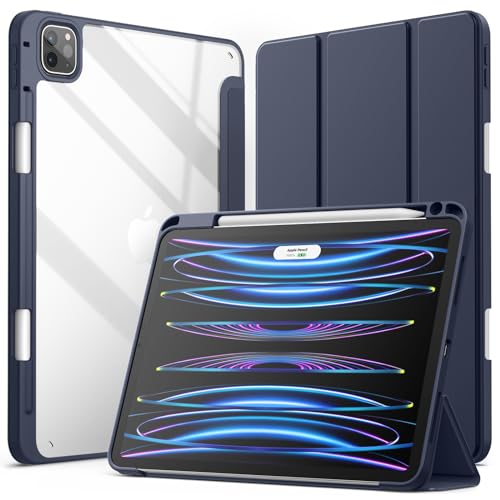 JETech Cover Case for iPad Pro 11 Inch 2022/2021/2020/2018 (4th/3rd/2nd/1st gen) with Pencil Holder, Clear Transparent Back Shell Slim Stand Shockproof Tablet Cover, Auto Wake/Sleep (Deep Navy)