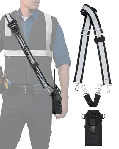 Juecstr Radio Holster Set Includes Adjustable Wide Reflective Radio Strap Metal Clips and Moveable Mic Holder. Anti-Sway Strap for Medical Calls Warehouse Construction