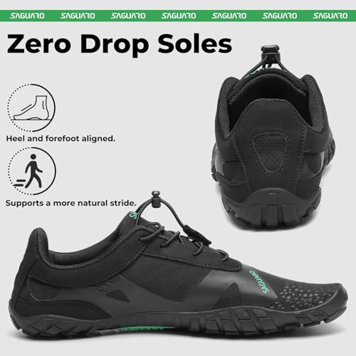 SAGUARO Barefoot Shoes – Unisex Wide Toe Box Zero‑Drop Minimalist Trail Running & Hiking – All Black angle 4