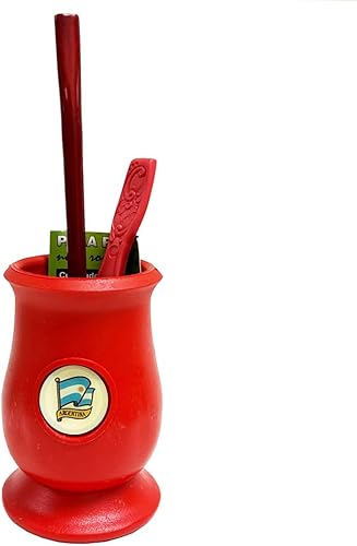 Argentina Innovador Mate Calabaza con Cuchara Taza Pajita Bombilla Set Autolimpiable Rojo