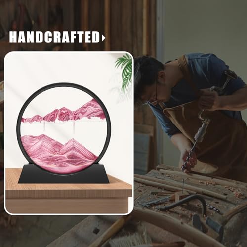 Image of Wai Danie Moving Sand Art Picture 3D Hourglass Deep Sea Sandscape Liquid Motion Display Painting Flowing Sand Frame Relaxing Desktop Home Office Work Decor (Pink,12 Inches)