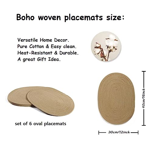 Dajamai 6 Pack Jute Woven Placemats, 12X16 Inches Brown Oval Plate Charger Cotton Heat Resistant Non-Slip Weave Placemats Farmhouse Straw Braided Rattan Tablemats Wicker Placemats For Dining Table #TOP1