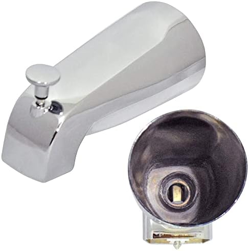 Tub Spout with Front Diverter, 1/2 inch IPS Female Front End Thread, 5-1/4 inch Overall Length, for 4 inch to 4-3/8 inch Length Galvanized Pipe Nipple, Polished Chrome Finish