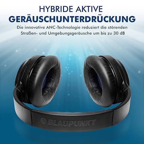 Blaupunkt Active Noise Cancelling Bluetooth 5.0 Kopfhörer HPB 200 - Over Ear Kopfhörer faltbar mit USB-C Anschluss, 26 Std. Laufzeit & integriertem Mikrofon Freisprechen für Smartphone & PC