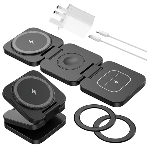 KU XIU Foldable 3 in 1 Wireless Charging Station for Samsung, Magnetic Travel Charger Stand for Galaxy S25 Ultra S24 S23 S22 Note 20 Z Fold Flip 6 5, Galaxy Watch Ultra 7 6 5, Galaxy Buds