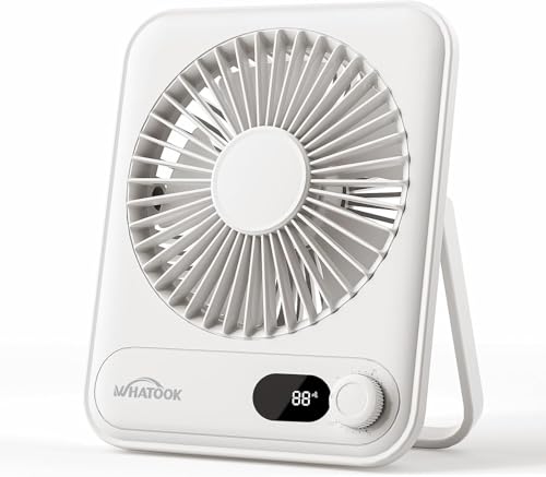 WHATOOK Small Desk Fan Personal Fans: 5000mah 25 Hours Battery Office Quiet Mini Desktop Fan Portable Rechargeable Travel Essentials (White, 2000 mAh)