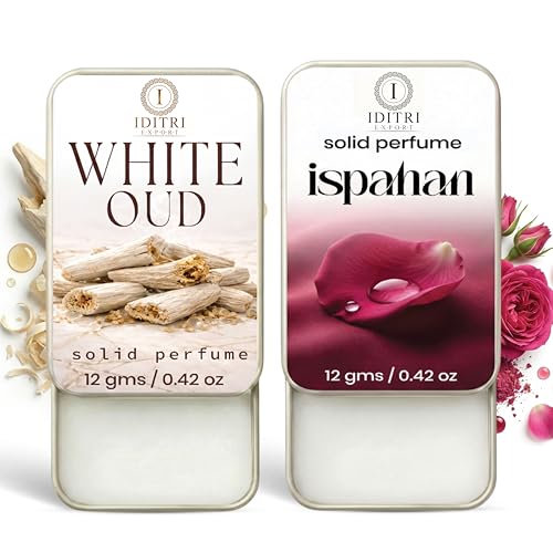 Image of Solid Perfume |White Oud&Ispahan Alcohol Free Wax Perfume Balm, Long Lasting | Pocket Tin 12g, Pack Of 2| Non Greasy Smooth Glide, Travel Friendly Men And Women
