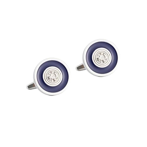 Round Electroplated Silver Enamel Diamond Encrusted Metal Cufflinks