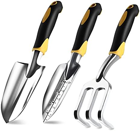 Vingtok 3 Piece Garden Tool Set, Durable Aluminum Gardening Kit Includes Trowel, Transplanter, Cultivator, Heavy Duty Garden Tool Kit for Gardening Planting