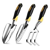 Vingtok 3 Piece Garden Tool Set, Durable Aluminum Gardening Kit Includes Trowel, Transplanter, Culti