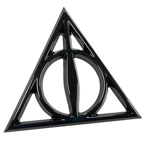 Fan Emblems Deathly Hallows Car Emblem - Harry Potter Symbol 3D Auto Badge - Color: Black Chrome - Size: 3.7 x 3.2 x 0.2 inches - Officially Licensed Wizarding World Car Accessories