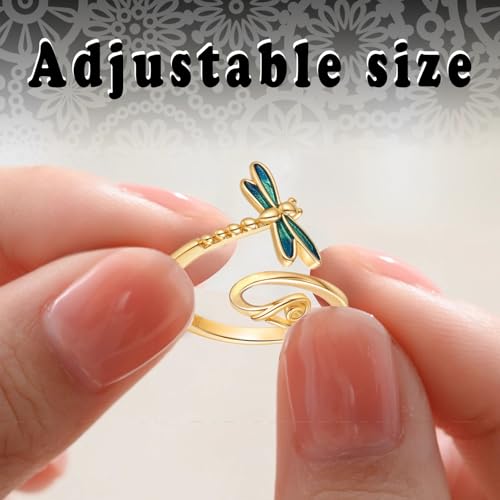 LAYASIMON 2PCS (Peacock&Dragonfly) Crochet Tension Tools-Yarn Finger Holder for Women., Adjustable Crochet Aid Thread Loop Guide Finger Holder,Yarn Finger Holder, Knitting Aid.Colorful Enamel (Gold)