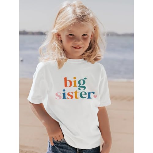 Image of Toddler Big Sister T-Shirt Big Sis Sibling Reveal Crewneck Tee Baby Girls Short Sleeve Announcement Summer Cute Top