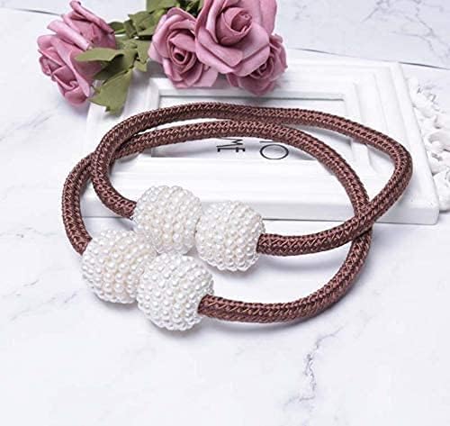 moradiya premium magnetic curtain tiebacks with pearl design strong hold, decorative rope tie backs for drapes, sheer curtains & window treatments drapery holdbacks for home window shower curtains